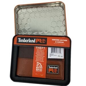 Timberland Mens RFID Wallet Passcase Brown Pro Leather With ID Slot Gift Box